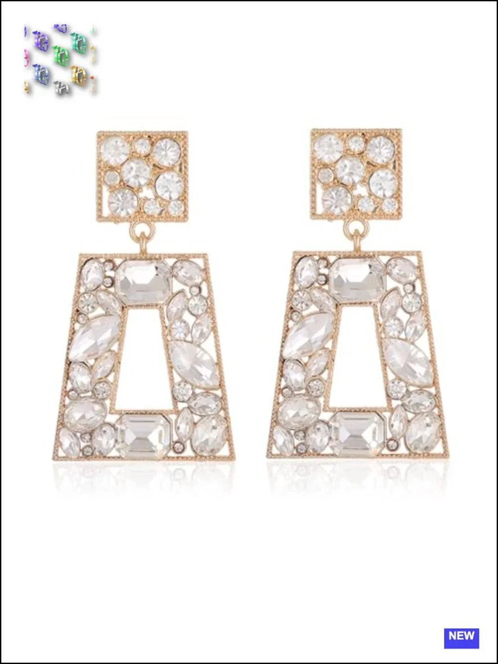 Rhinestone Rectangle Statement Drop Dangle Earrings Chunky Geometric